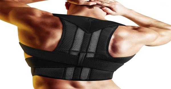 

back support adjustable corset posture corrector therapy shoulder lumbar brace spine belt correction for men women3262434, Black;blue