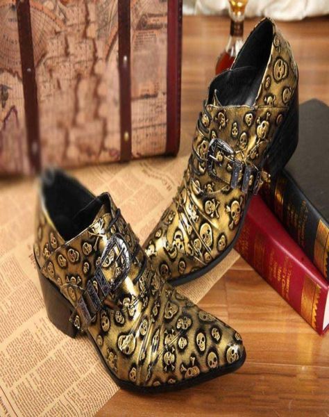 

zapatos hombre rock golden man shoes skulls pointed toe man leather shoes personality man039s shoes leisure shoes goldblack 2536358, Black