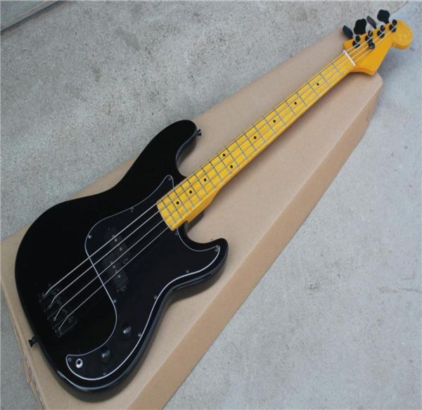 

factory custom 4string black body electric bass guitar with black pickguardyellow maple neckblack hardwaresoffer customized7484034