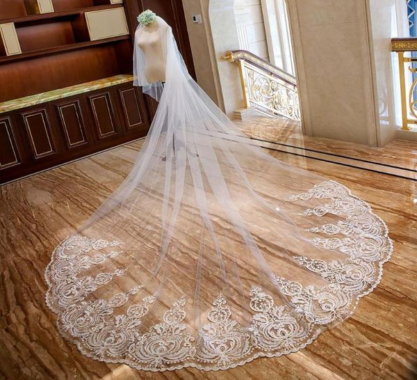 

bridal veils luxury cathedral wedding veil two layers with lace applique long section comb accessories6346573, Black