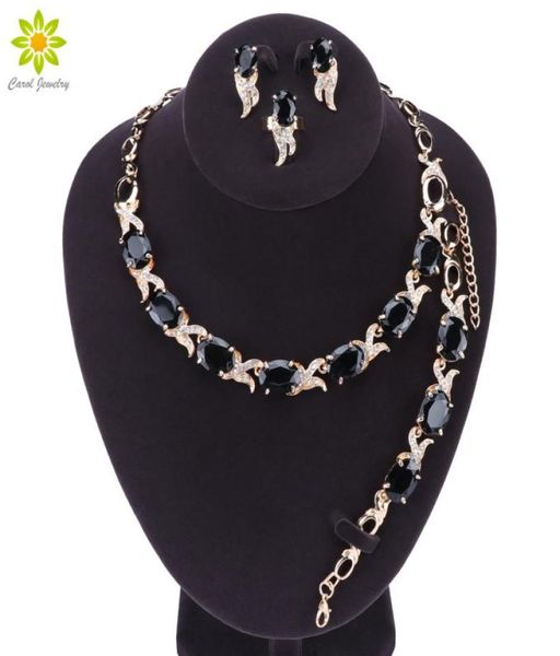 

black stones white cz gold plated wedding jewelry sets for women earrings pendant necklace ring bracelet47654846842712, Slivery;golden