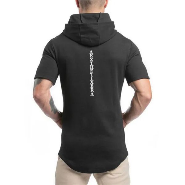 

hoodies designer hoodie new brand cotton hooded gyms clothing fitness mens fashion sports hip hop summer bodybuilding muscle short sleeve, White;black