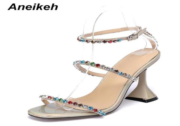 

aneikeh summer women shoes sandals gladiator pu fashion metal decoration spike heels buckle strap back strap dress square toe2750356, Black
