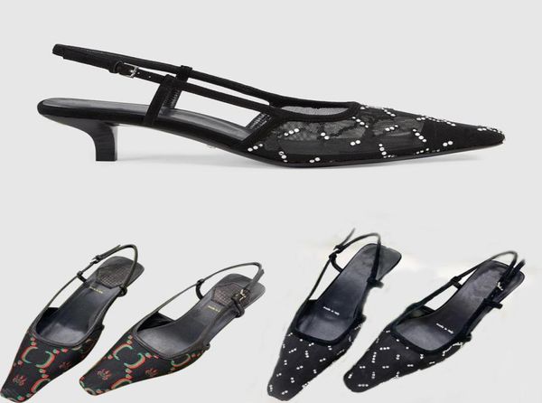 

2022 luxury women039s g slingback sandals pump aria slingback shoes are presented in black mesh with crystals sparkling motif b8549846