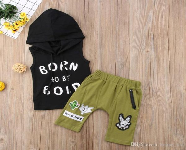 

summer baby boys outfits hooded black olive colour pants 2pcs set letter print eagle tracksuit toddler outfits set kid clothi4244247, White