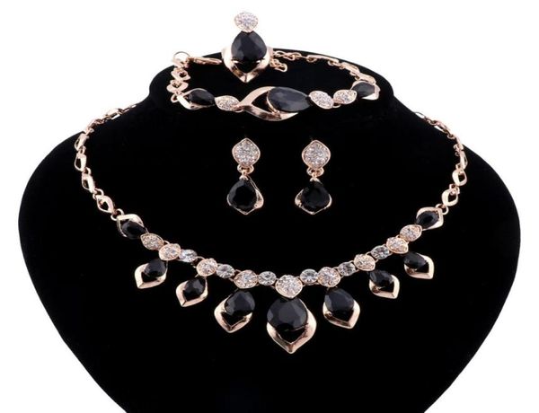

gold color jewelry black cubic zirconia crystal jewelry sets for women earringspendantnecklaceringbracelet5983420