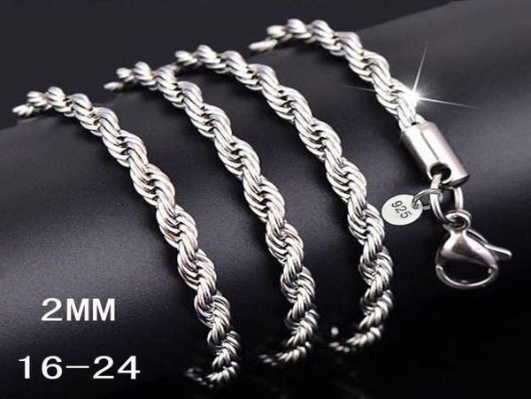 

925 sterling silver rope chain necklace for men 2mm women necklace 16 18 20 22 2430 inch fashion jewelry making diy accesor64542285505947