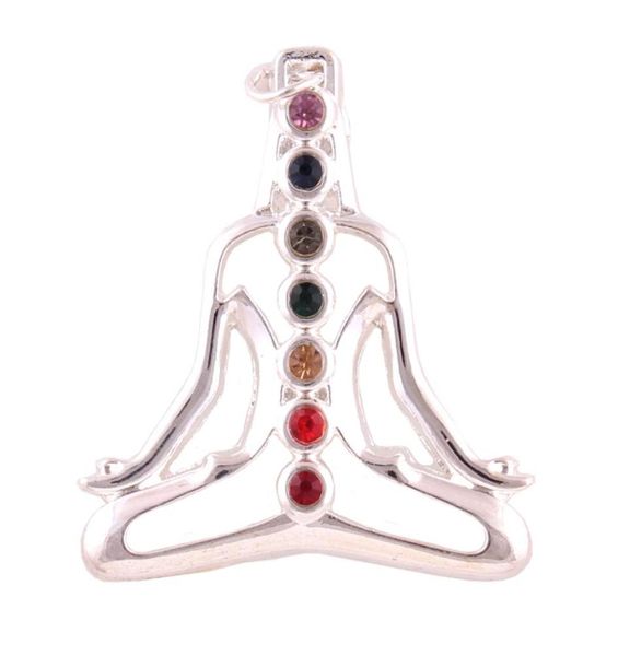 

fashion 5pcs a lot silver plated multicolor crystal buddha ohm meditation pendant tujuh chakra yoga rantai kalung pendant48186225541796