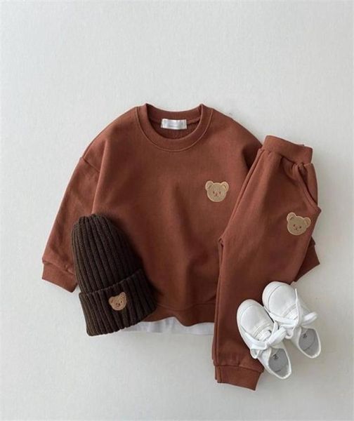 

clothing sets cute bear embroidery long sleeve children casual sweatshirt harem pants 2pcs baby boy clothes set fashion girls suit8713085, White