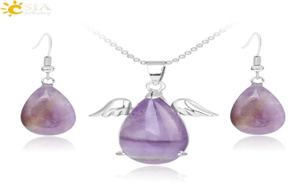 

csja angel wing water tear drop pendant charms statement necklace copper hook earrings christmas birthday easter jewelry set girls7711379, Silver