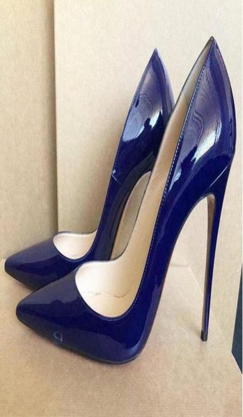 

2021 fashion women pumps navy blue patent leather pointed toe high heels sandals shoes boots bride wedding pumps dress shoes 120mm8566131, Black
