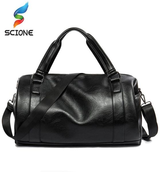 

men classic soft pu sports gym bags cylindrical training bag shoulder outdoor travel handbag7513685