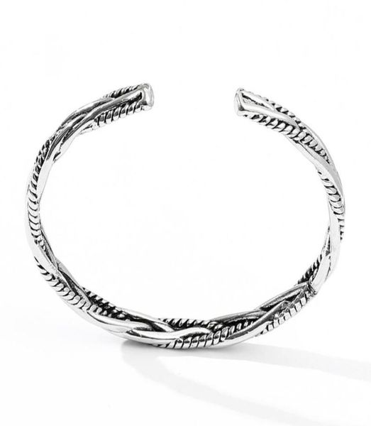 

bangle retro ancient silver color ed woven bracelet jewelry fashion creative opening couple gift8849676, Black