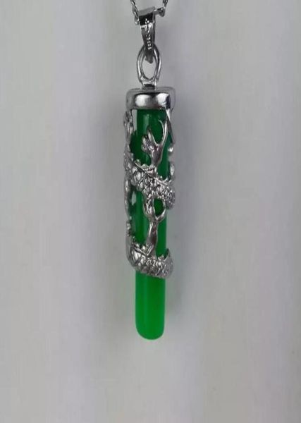 

11 green jade pendant necklace long zhu pendant color retention plated silver jade dragon pillars whole c21888557