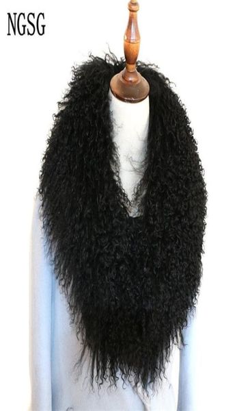 

ngsg women real fur collar solid black natural genuine mongolian sheep wool scarf coat winter customize multicolors y2010077559285, Blue;gray