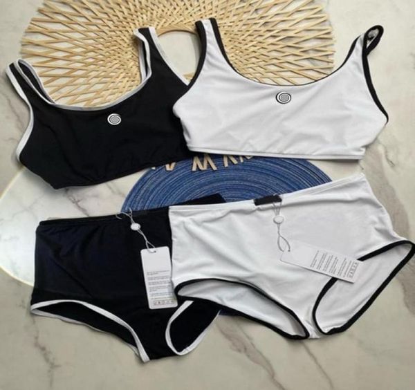

split swimsuit solid bikini set threaded nylon swimwears high waist wth pads ladies bathing suit summer beach wear black whit8385907