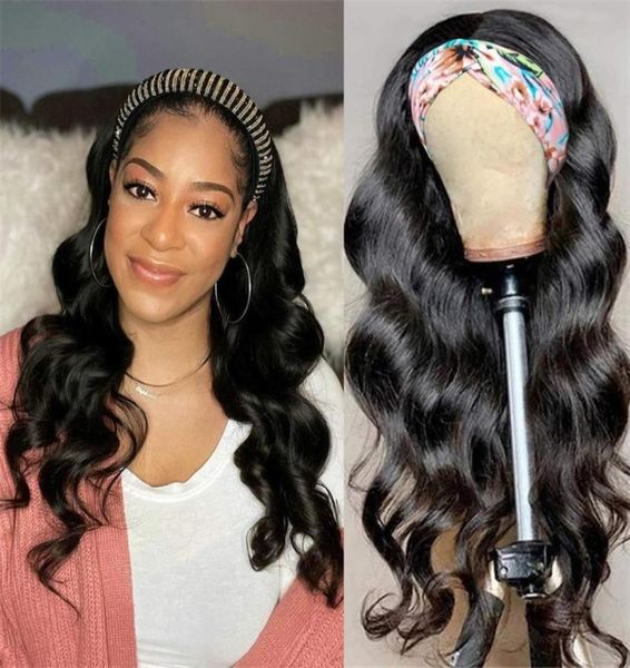 

hd2914 1824 inch kinky curly headband hair wigs remy brazilian scarf human for black women no glue sew in11386443