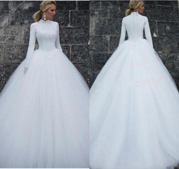 

high neck muslim wedding dresses white ivory long sleeves floor length bridal gowns custom size wedding dresses bridal gowns2038038