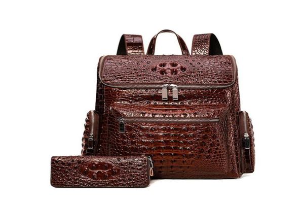 

backpack 100 genuine leather men backpacks alligator real natural student boy computer lapbag4693065