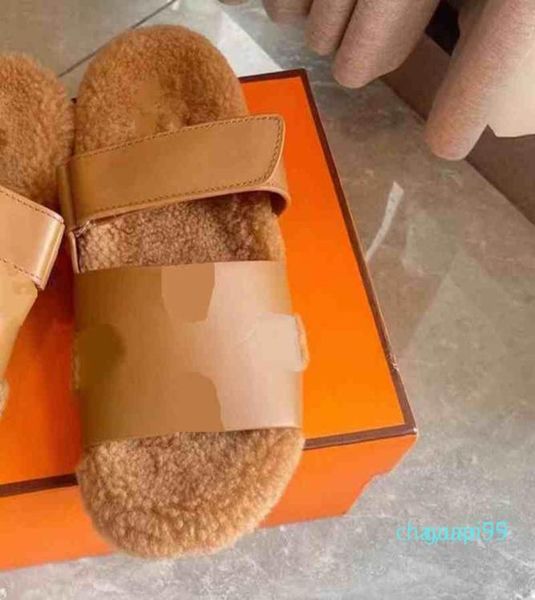 

wool insole sandals chypre slippers hollow upper and belt buckle warm and comfortable9818500, Black