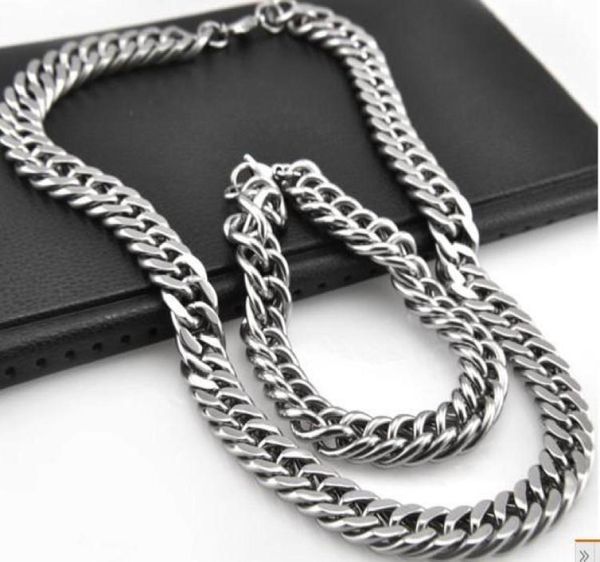 

great 10mm double link chain necklace amp bracelet 316l stainless steel jewelry set for cool mens set jewelry6441405, Silver