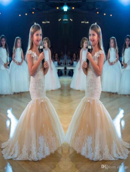 

cute mermaid girls pageant gowns lace applique sleeveless flower girls dresses children organza v neck kids birthday dress4268859, White;blue