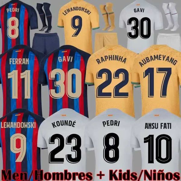 

barcelona 22 23 soccer jersey 9 robert lewandowski 8 pedri 23 jules kounde 19 franck kessie 4 ronald araujo 15 andreas christensen 32 pablo, Black;yellow