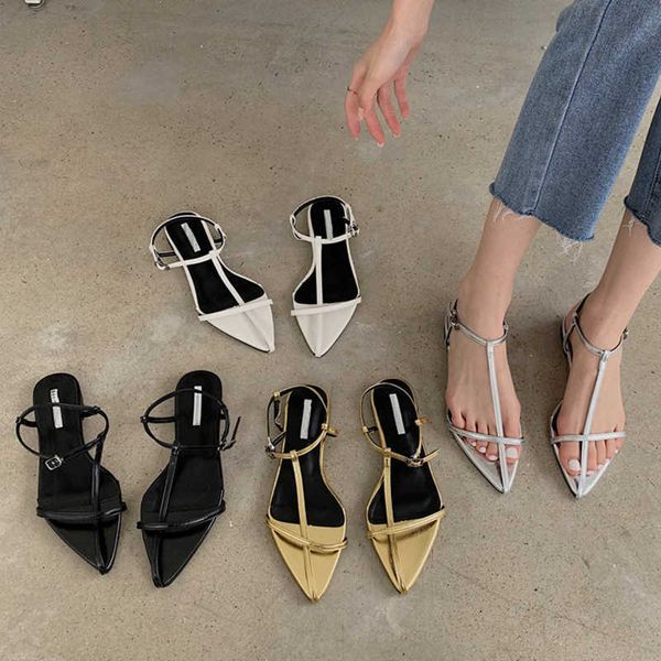 

sandals new brand women sandal fashion narrow band flat heel ladies gladiator shoes pointed toe ankle buckle zapatos muje 230511, Black