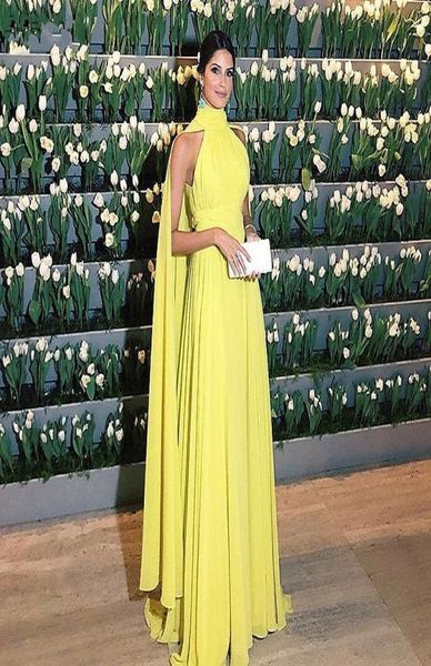 

abendkleider dubai prom dresses women elegant chiffon panel ruched high neck cape light yellow evening dresses 2019 vestido longo 8470803, Black