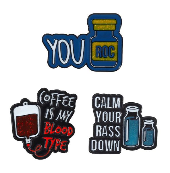 

coffee is my blood type medical cute brooches pin for women kids fahsion jewelry shirt coat dress denim bag decor metal enamel pin9493986, Blue