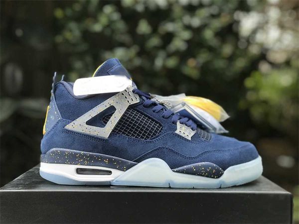 

jumpman 4 basketball shoes michigan pe 4s navy blue university gold black white outdoor mens trainer