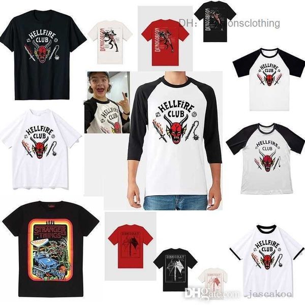 

2023 designer stranger things 4 t shirts for men women short sleeve tee hellfire club hip hop t-shirt summer po4g, White;black