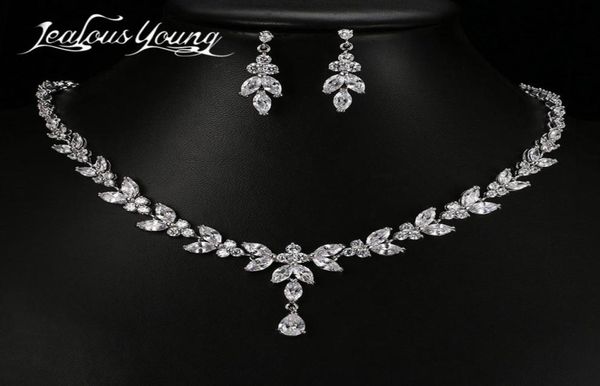 

luxury crystal zircon wedding jewelry sets for women white gold color african jewelry sets water drop earrings necklace set as56 27928201, Silver