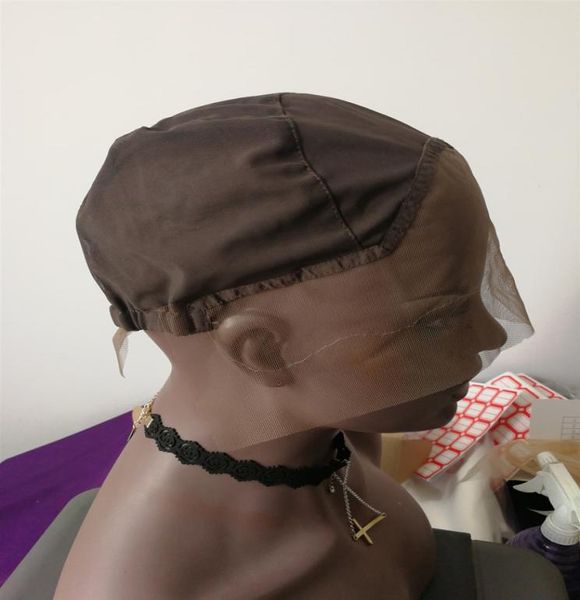 

lace front wig cap base for making wigs with adjustable strap half machine made half hand made hairnet8864435, Black;brown
