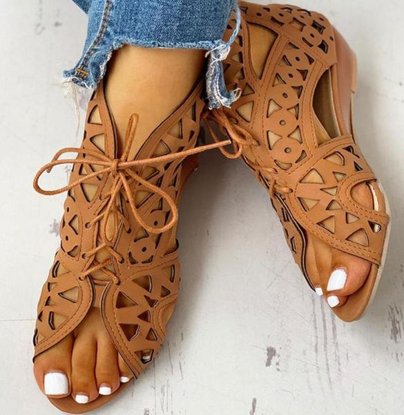 

dress shoes hollow out women gladiator sandals vintage lace up low heel wedges summer for woman open toe zipper zapatos mujer4579294, Black