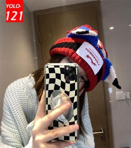 

beanieskull caps loverboy cat ear knit hat doublelayer warm pig woolen cute fashion hooded cap niche design hiphop personality col2531331, Blue;gray