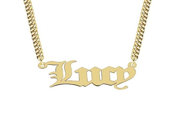 

custom name necklaces for women mother039s day nameplate pendant with cuban chain year necklace old english font design gold st6872053, Silver