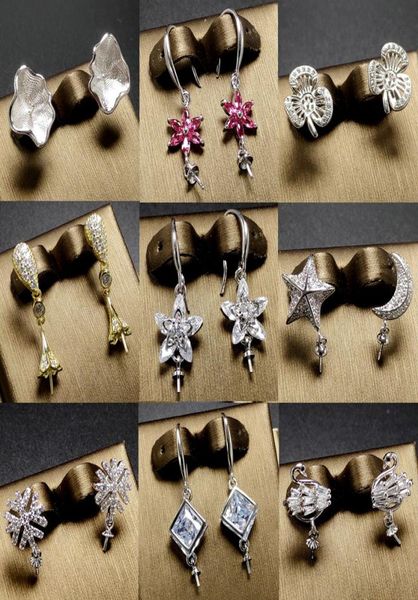 

shiny pearl earrings settings zircon solid 925 silver stud earring for women fashion pearl earring mounting earrings blank diy jew2184836, Slivery;crystal