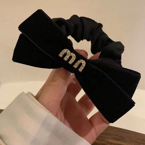 

velvet bowknot hair loop miu inlaid diamond letter french vintage large intestine loop high grade feel hair rope small fragrance headrope