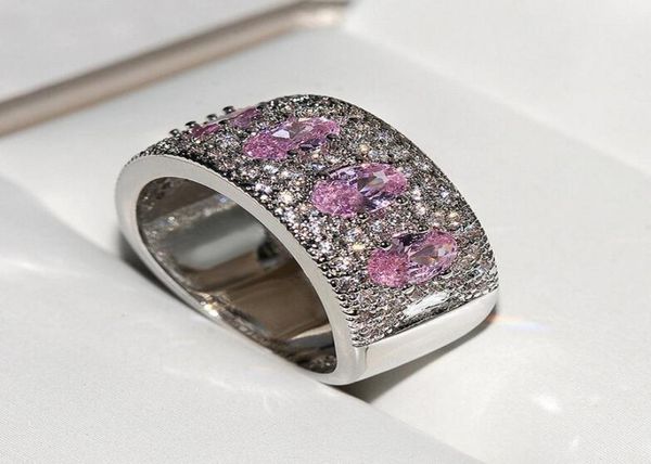 

women039s fashion jewelry 925 sterling silver oval cut pink z cz diamond eternity women wedding engagement band ring for lo5561673, Slivery;golden