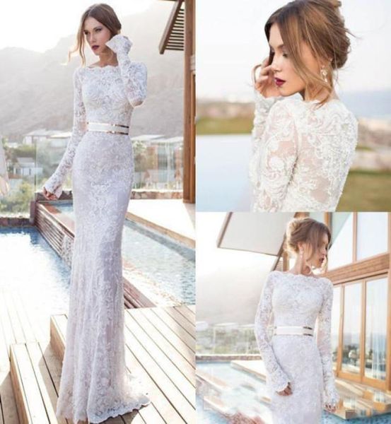 

vestido de novia 2019 modest full lace wedding dresses with long sleeves bateau neckline floor length bridal gowns custom made5897968, White