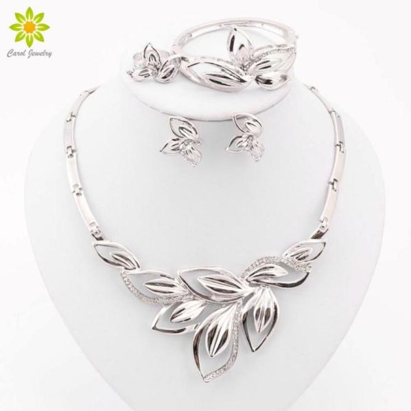 

latest new african costume jewelry sets silver plated leaves shape necklace set wedding elegant costume jewelry set84998529707934, Slivery;golden