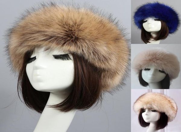 

berets fluffy russian faux fur caps winter elastic earmuffs turban thick furry hairband women headband hat outdoor ski hats3709074, Blue;gray