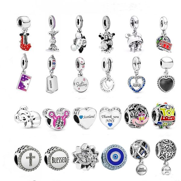 Pounds Sier New Fashion Charm Original Round Beads,Black Heart Cross Fixed Deduction Hanging String, Compatible Bracelet, Beads