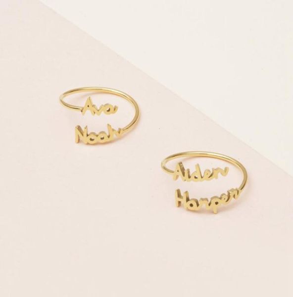 

personalized adjustable double name couple rings for women stainless steel custom two names birthday jewelry men anel bague7220492, Silver