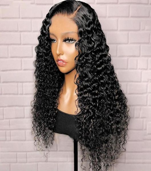 

180 360 water wave lace front human hair long curly synthetic lace front wigs pre plucked natural hairline heat resistant fiber h3390735, Black