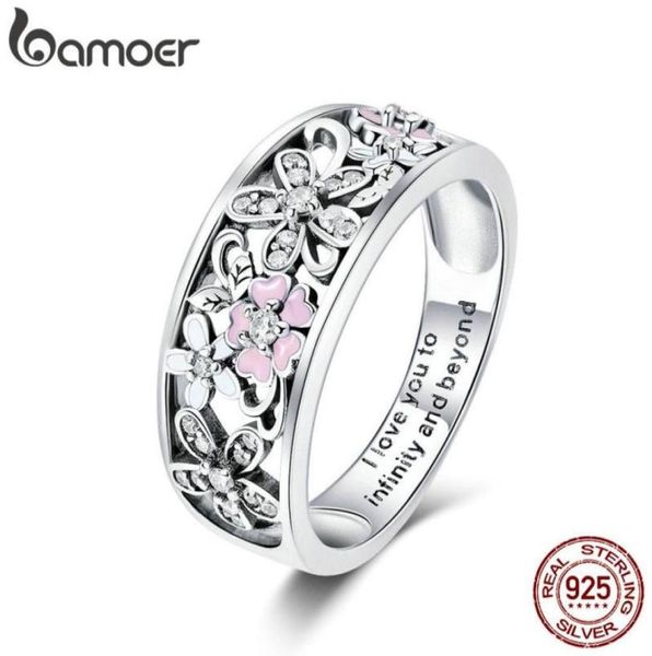 

bamoer fashion 925 sterling silver daisy flower infinity love pave finger rings for women wedding engagement jewelry scr390 y189424650230, Slivery;golden
