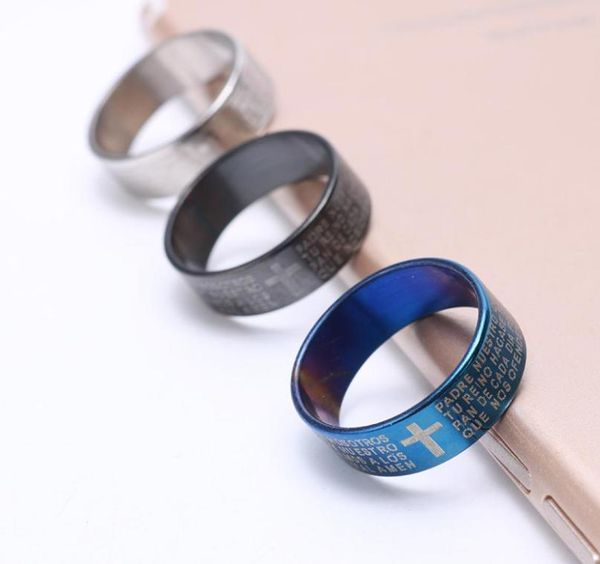 

30psclot cross band rings christ jesus scripture lord039s prayer stainless steel large sizes 612 fit man women jewelry gifts8078901, Silver