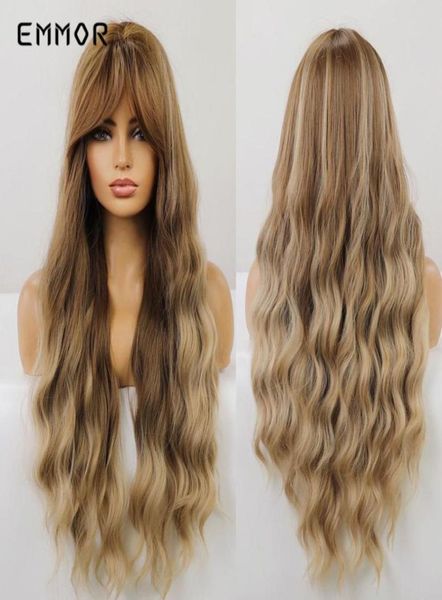

synthetic wigs emmor long body brown with blonde wave hair wig women039s heat resistant wavy bangs natural1046526, Black