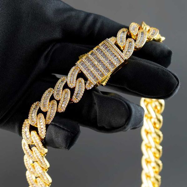 

hip hop jewelry gold plated 925 sterling silver necklace 16mm iced out moissanite cuban link chain